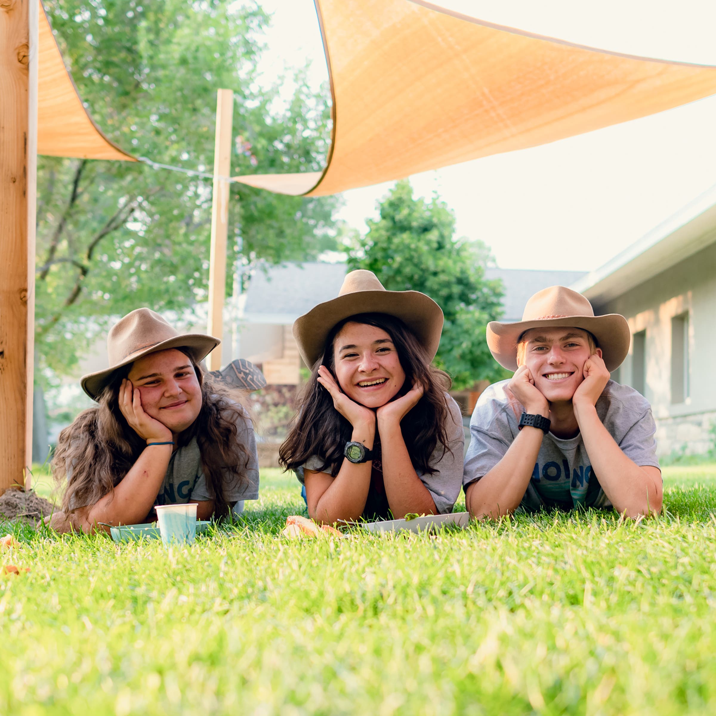 Carmen Simons (left) enjoying a meal with her Term 1 Garden Crew in 2020