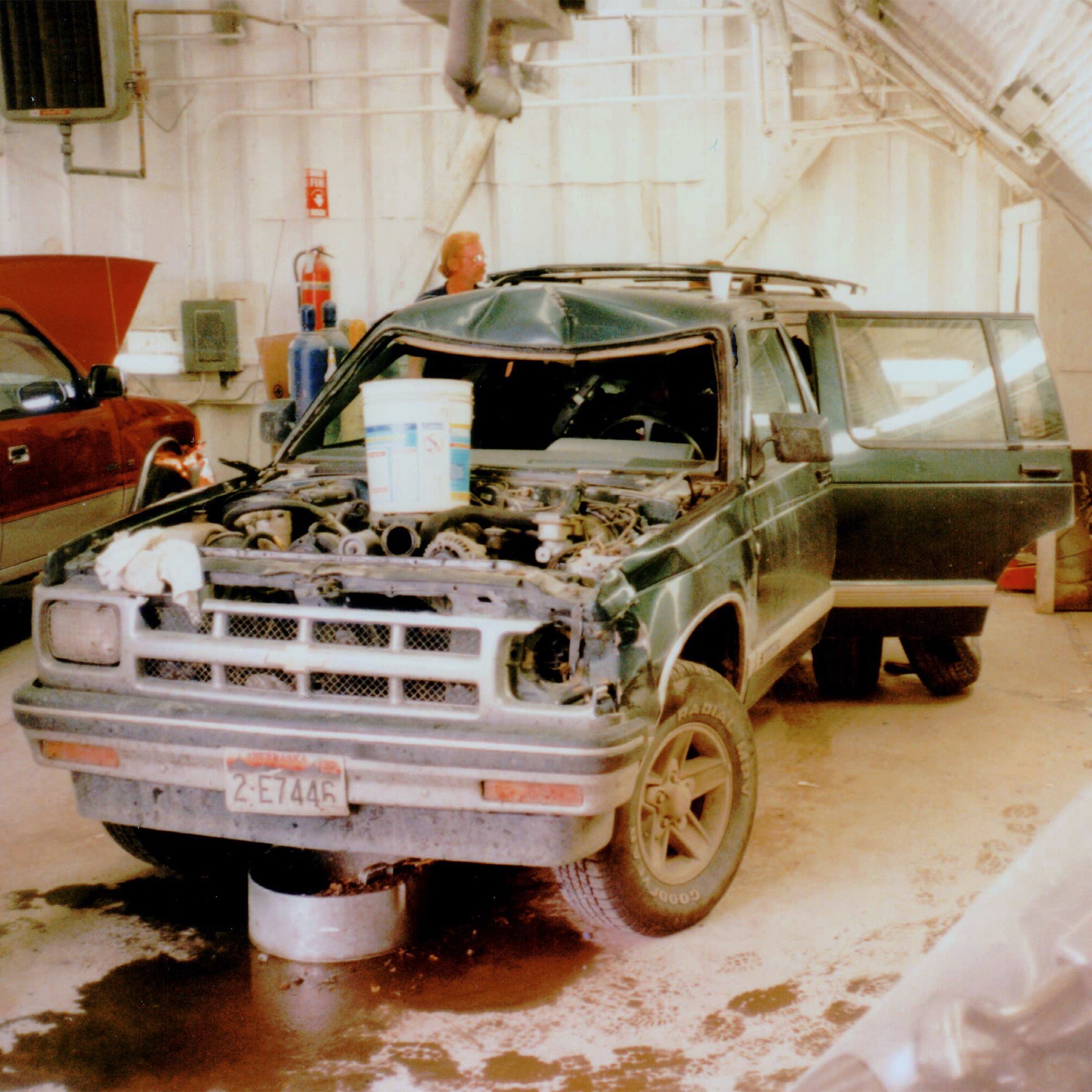 Genoways’ Blazer, crushed after the moose hit