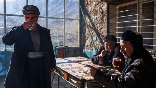 Kolbars rest while drinking hot tea.