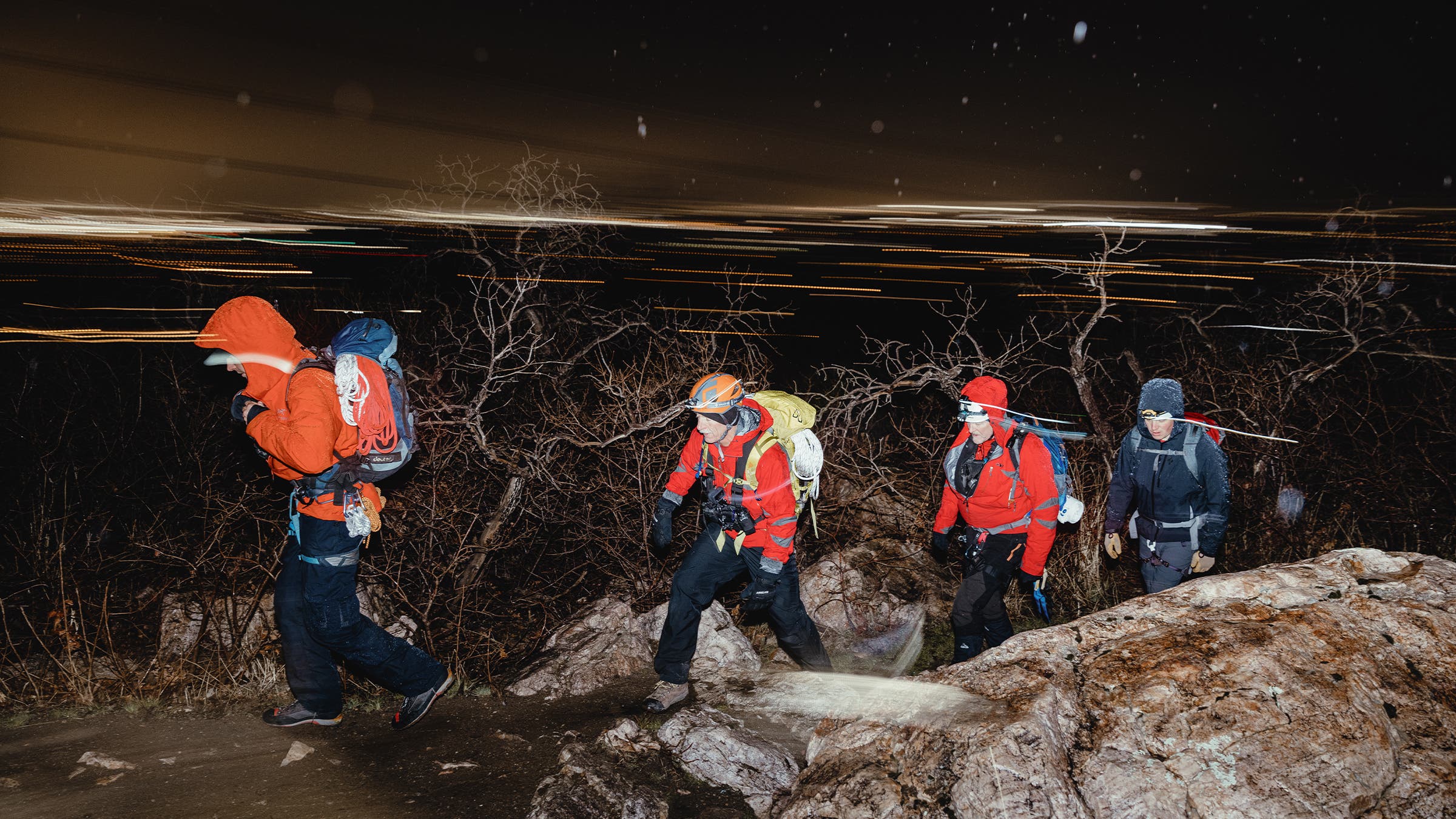 The crew headed out on the search