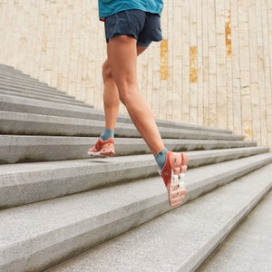 Running up stairs with On running shoes
