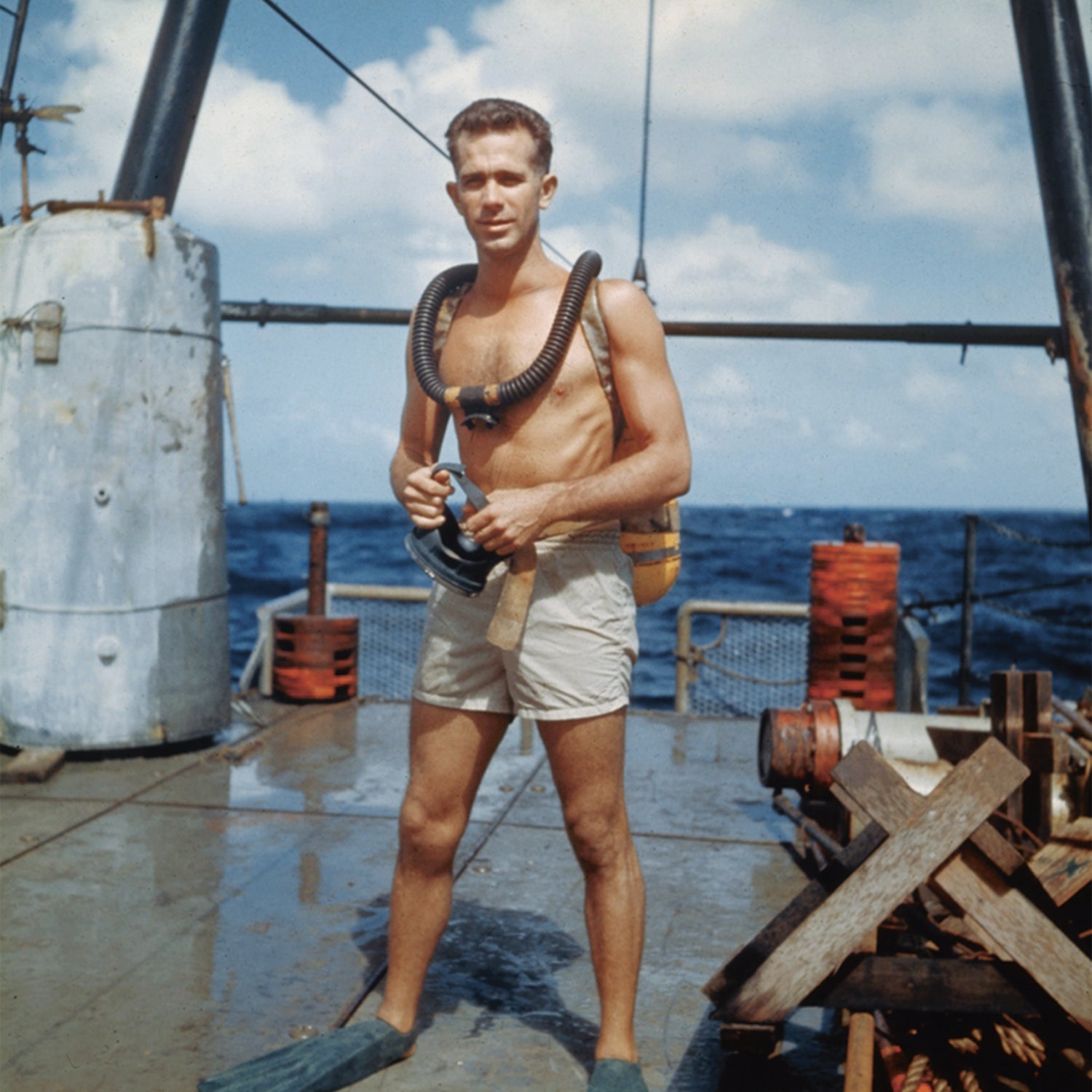 Willard Bascom—adventurer, inventor, engineer, and scientist— in the tropical Pacific during the Capricorn Expedition, 1952.