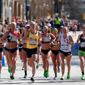 Runners compete during the Women's U.S. Olympic marathon team trials on February 29, 2020 in Atlanta, Georgia