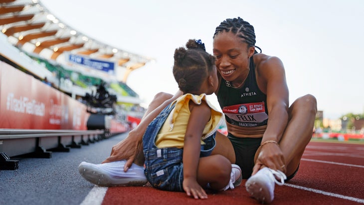 Felix continues to race competitively during her final athletics season