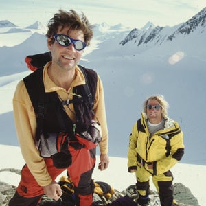 Lowe (left) and Conrad Anker on Mount Evans, in Antarctica.