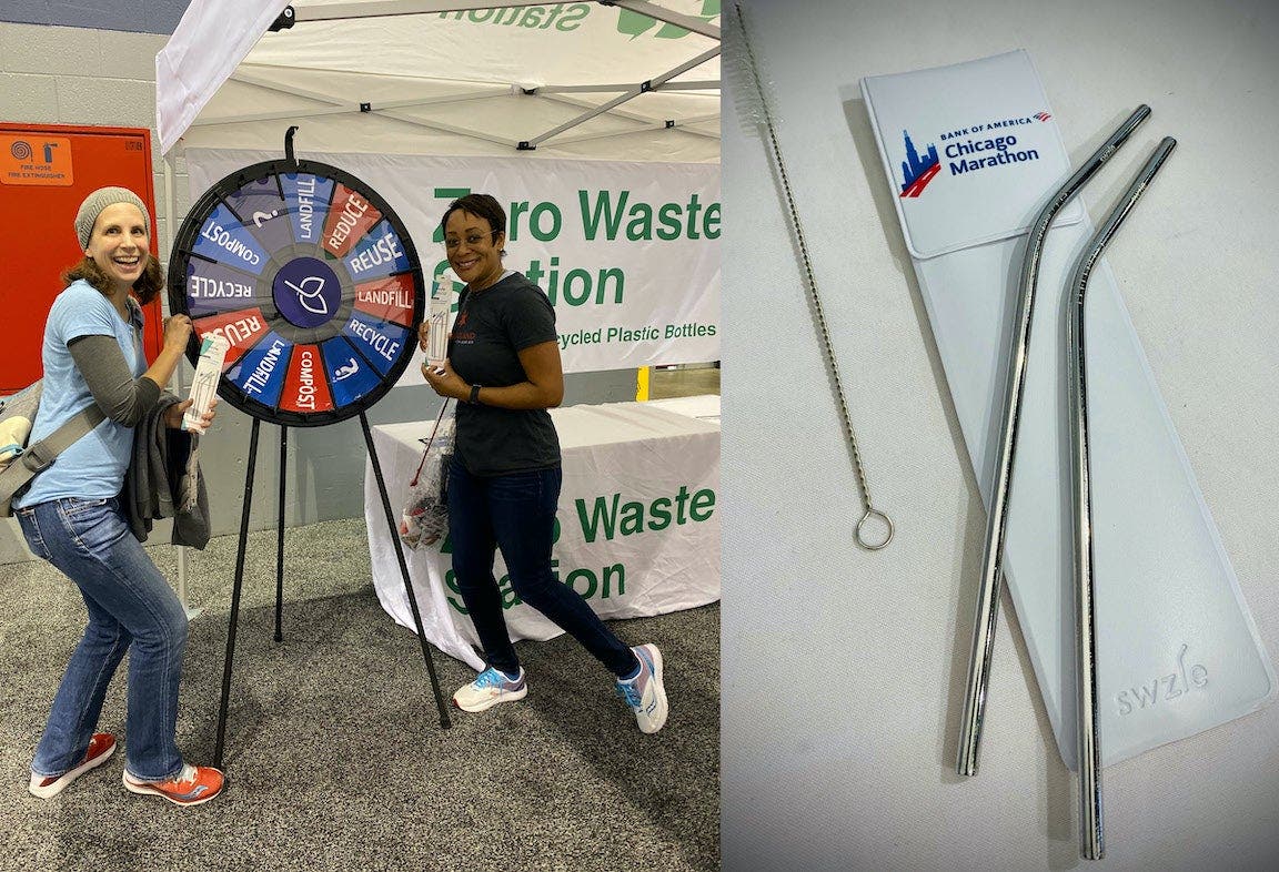 A stainless-steel straw at the Bank of America Chicago Marathon Expo.