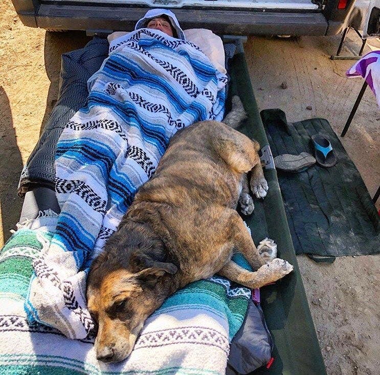 Danielle finally getting some sleep on her now solo PCT FKT (fastest known time) adventure quest after a long day on the trail
