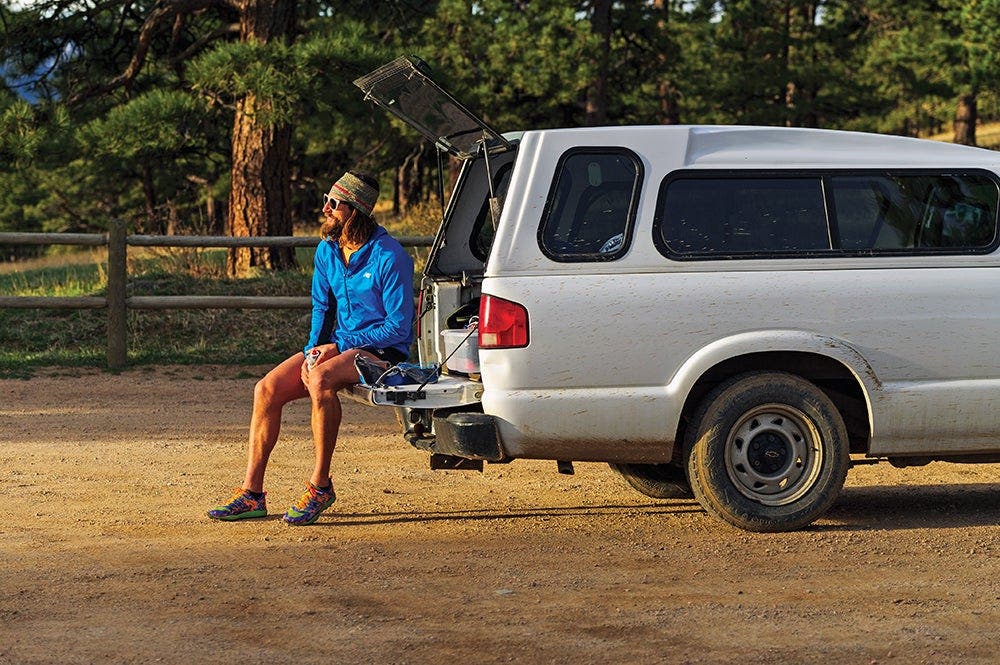 Anton and his trusty old truck at a trail head near Boulder, CO.