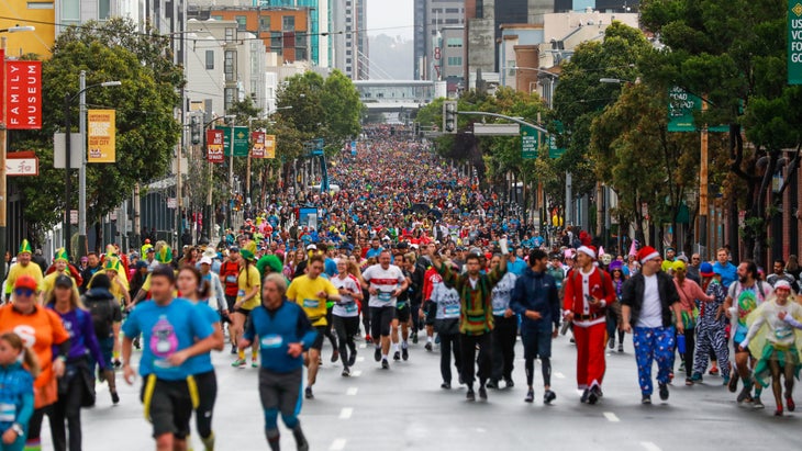 Participants race through San Francisco for the annual Bay to Breakers race.