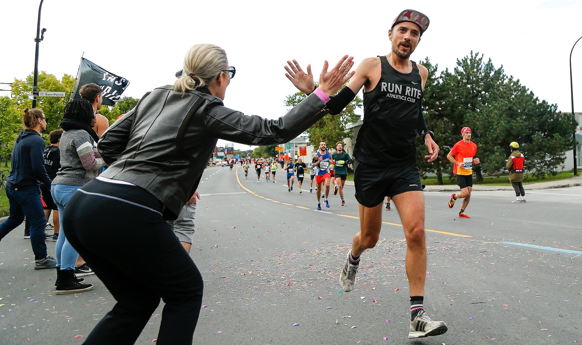 high five during a half marathon