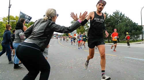 high five during a half marathon
