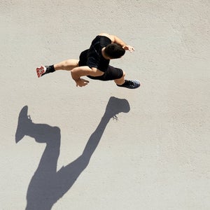 Eagle-eye shot of man running.