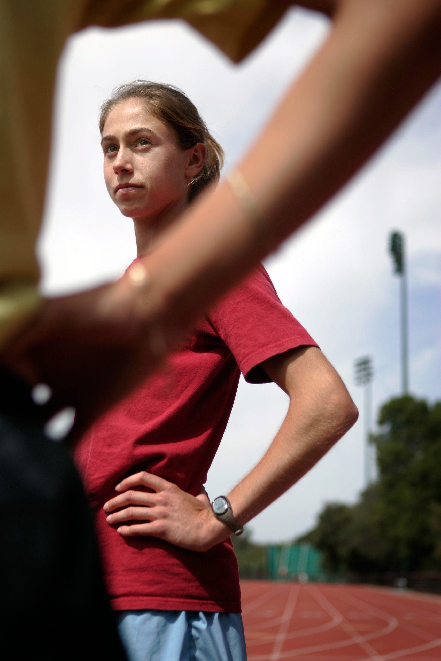 Arianna Landie listening to her coach