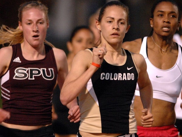 enny Barringer of Colorado and Miesha Marzell lead an Olympic Development women's 1,500-meter heat in the 49th Mt. San Antonio College Relays at Hilmer Lodge Stadium in Walnut, California , April 13, 2007. Pixler won in 4:19.92. Barringer was second in 4:21.53 and Marzell was sixth in 4:23.88.
