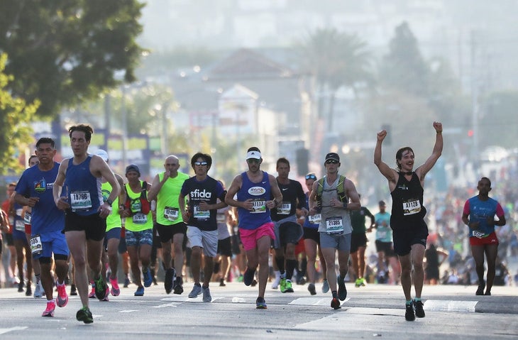Runners participate in the Los Angeles Marathon.