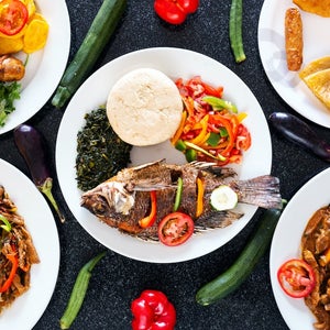Traditional Kenyan food on plates.