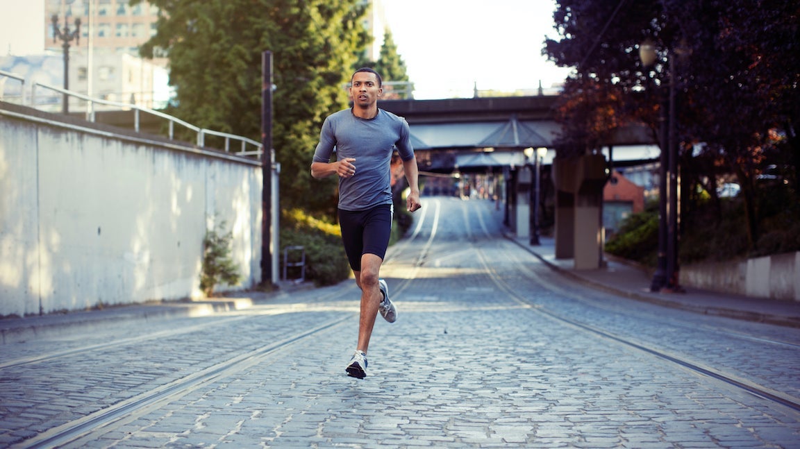 A man running in Portland, Oregon.