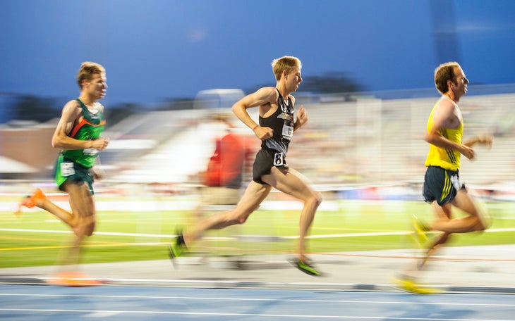 Galen Rupp racing under the lights at the USA track and field national championships in Iowa.