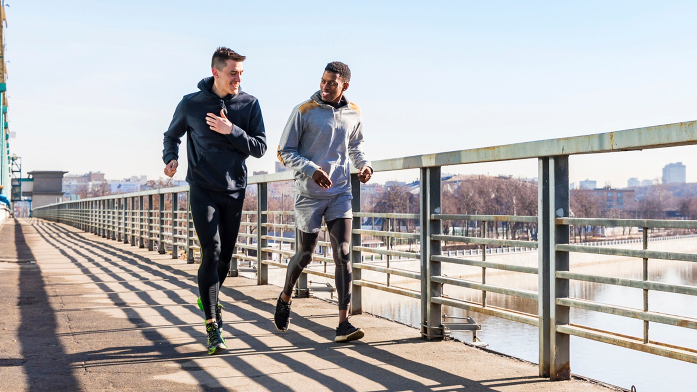 men running talking