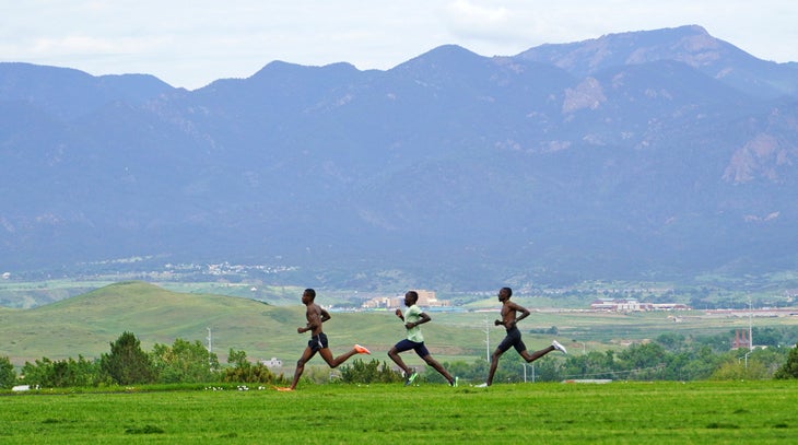 Korir, Bor and Chelimo of the American Distance Project training in Colorado Springs