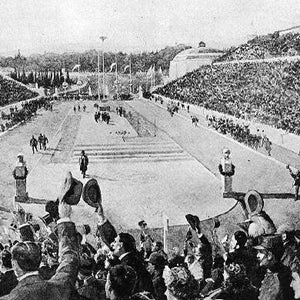 Louis entering the stadium at the 1896 Athens Olympics