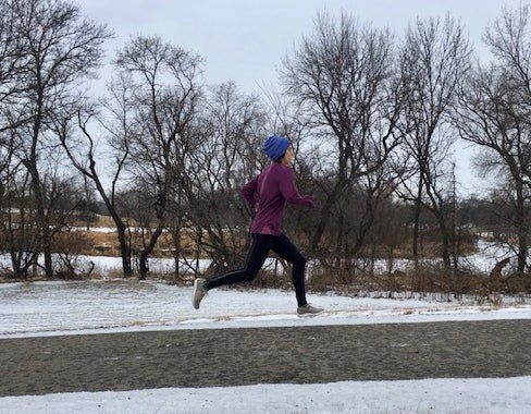 Maddie Van Beek winter running in Fargo, North Dakota