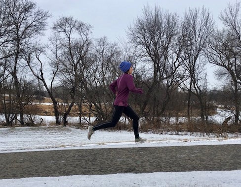 Maddie Van Beek winter running in Fargo, North Dakota