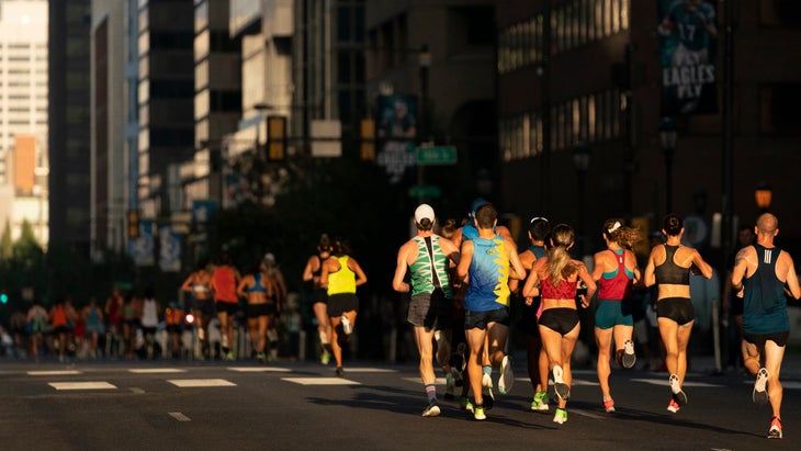 Runners race on the historic streets of Philadelphia.