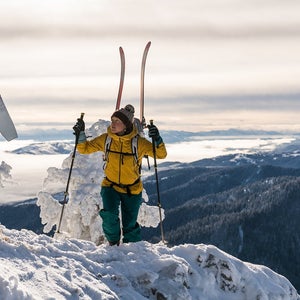 AMGA apprentice guide Rebecca Yaguda bootpacks up Mt. Glory
