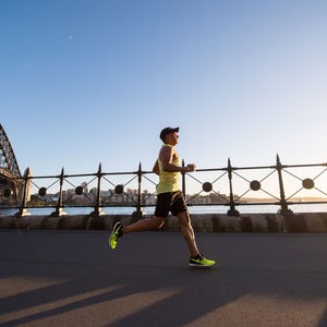 Man running near shore
