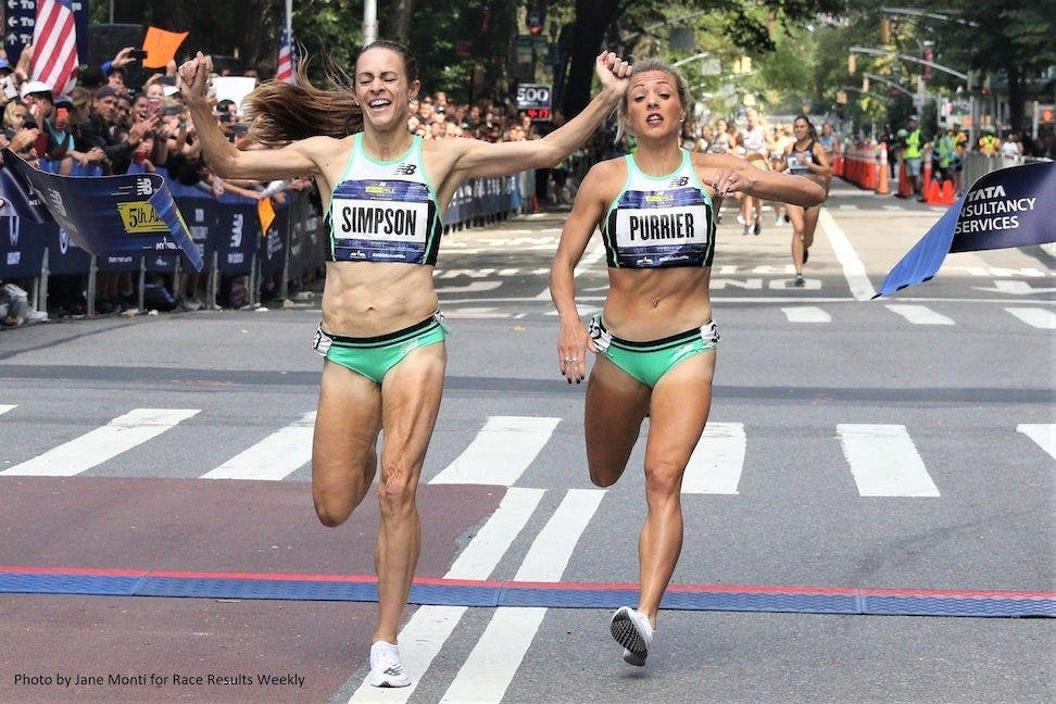 Jenny Simpson nips Ellie Purrier at the 2019 New Balance Fifth Avenue Mile