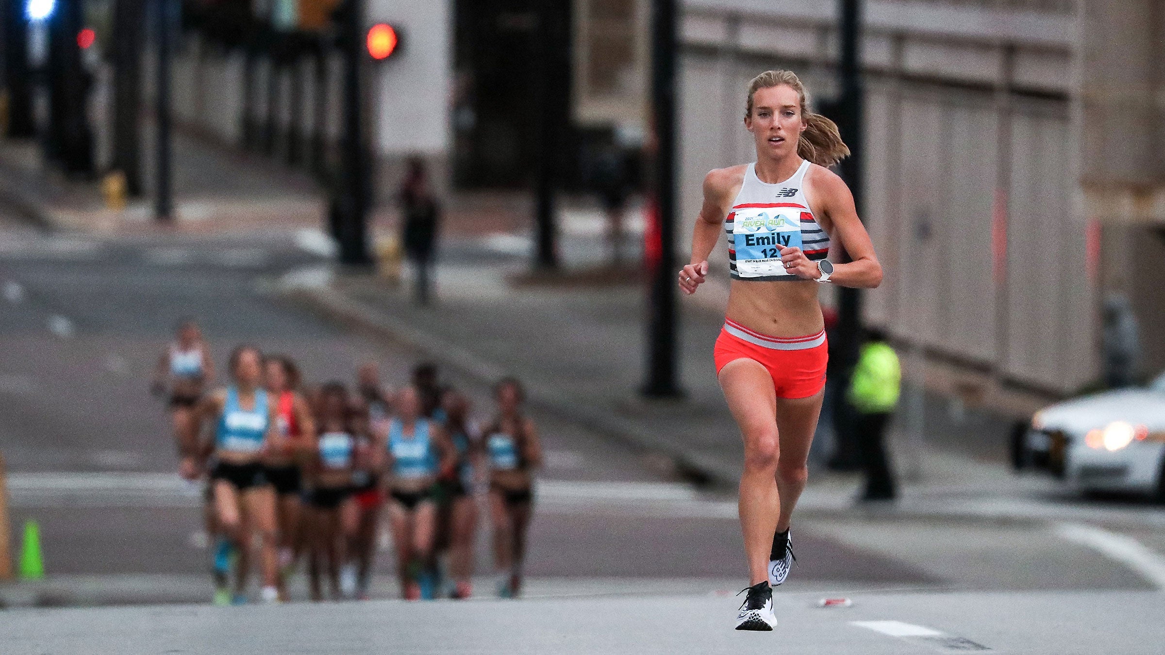 Emily Sisson runs the Gate River Run USATF 15K Road Championship
