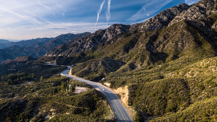 Drone shot of the Angeles Crest mountains.