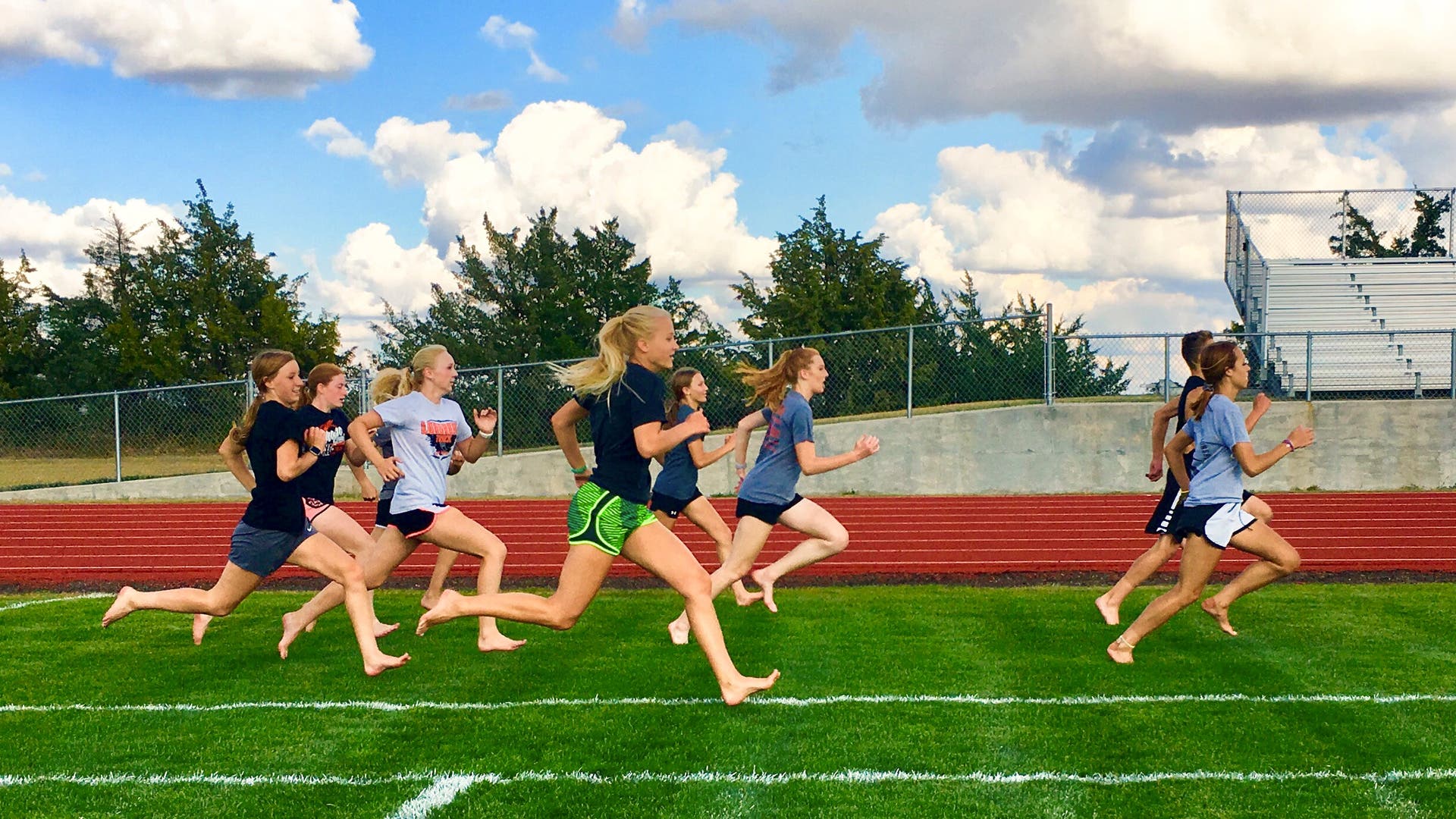 barefoot strides on grass