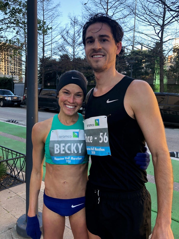 Becky Wade and husband after Houston Half Marathon