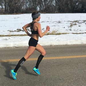Becky Wade training on road in winter for Olympic Trials
