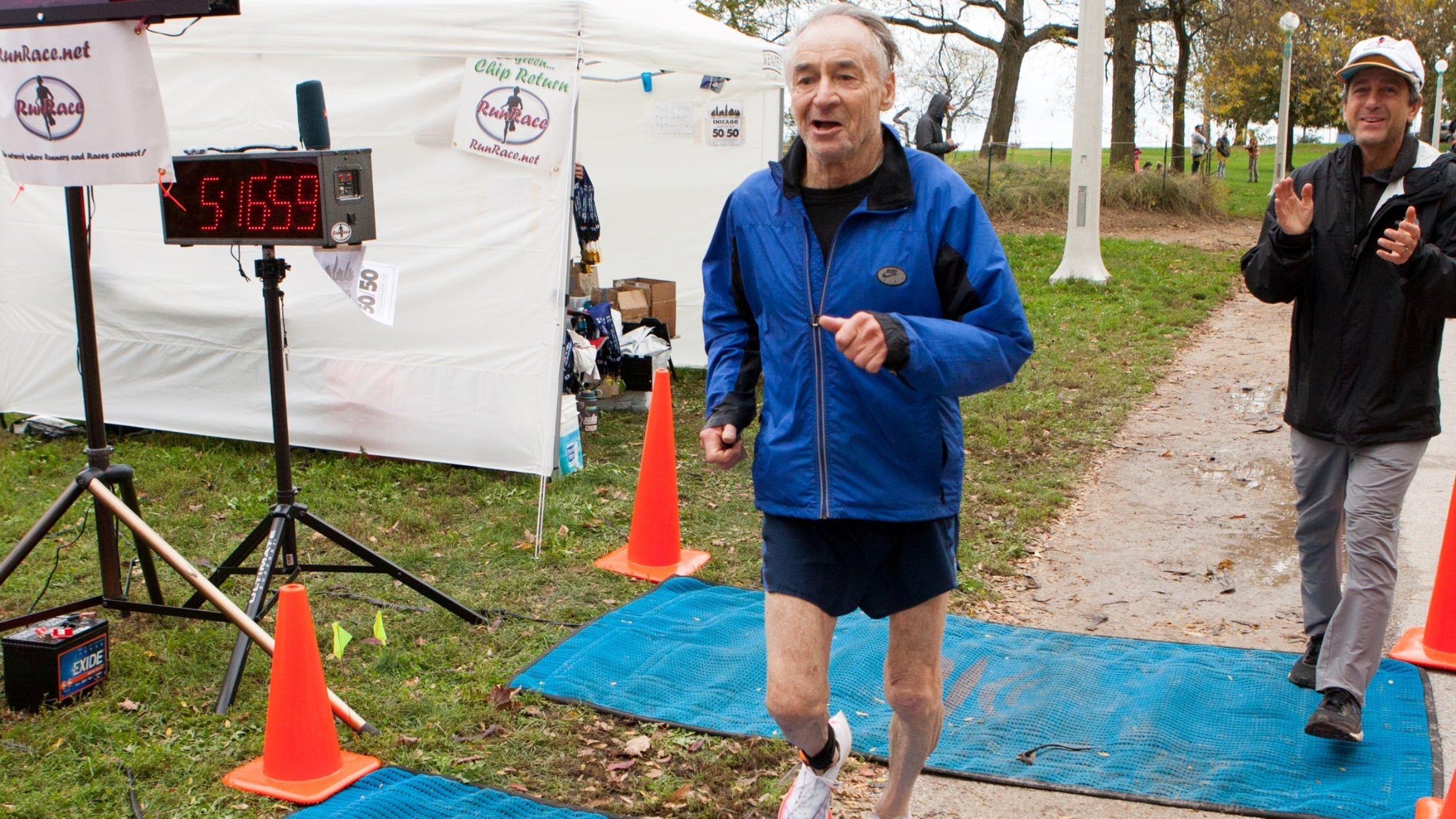 Bernd Heinrich completes a 50K race in Chicago in October, 2021.