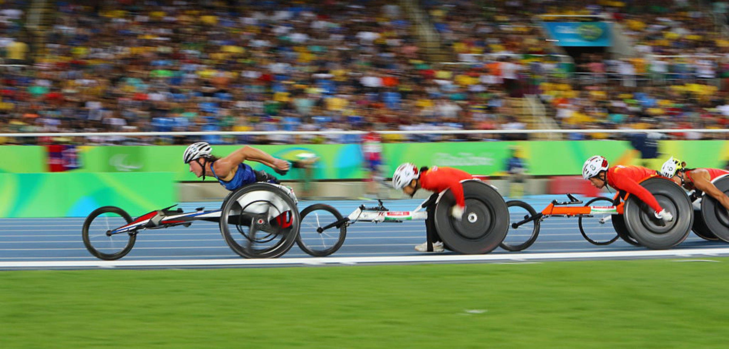 Tatyana McFadden of the United States competes at the Women's 800m - T54 Final during day 10 of the Rio 2016 Paralympic Games on September 17, 2016.