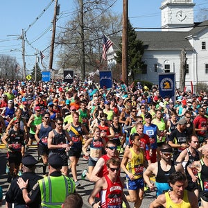 runners at the start of the Boston Marathon