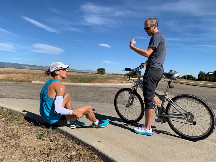 Parker Stinson being coached by Dathan Ritzenhein