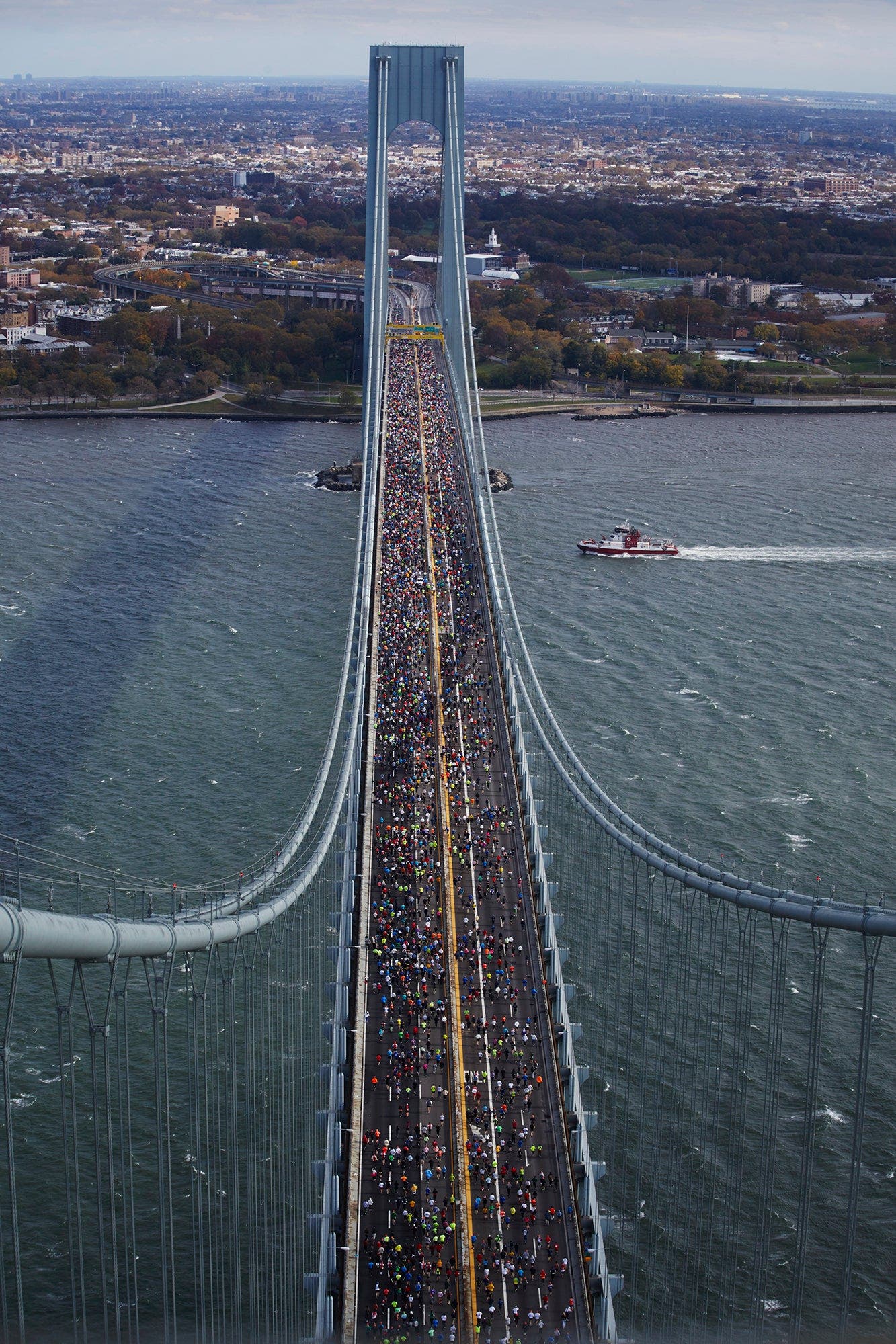 overhead shot of Verrazano Bridge