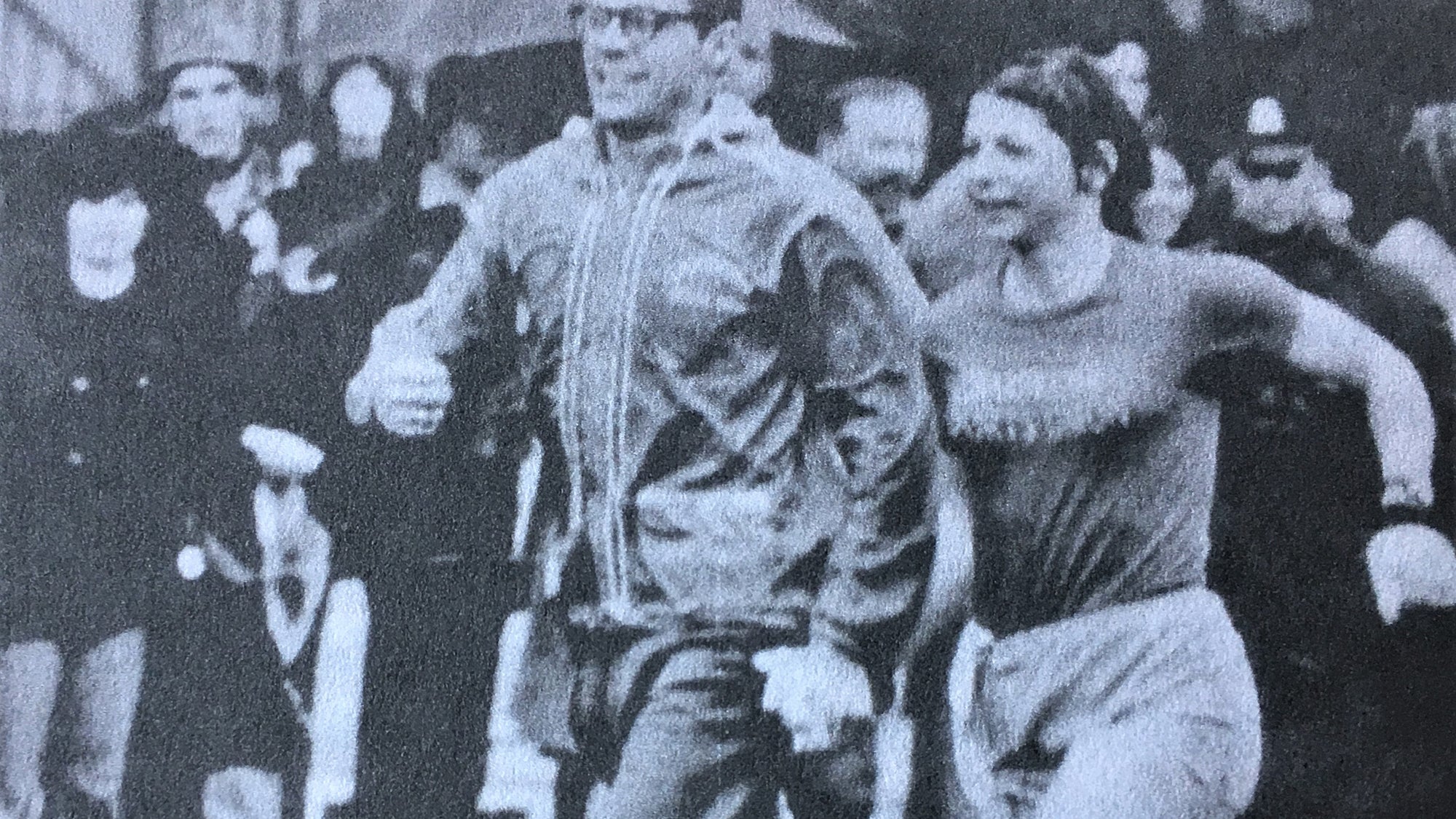 Sara Mae Berman finishing Boston in a women's course record in 1970