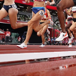 Spikes from four brands on the feet of women in heat 1 of the 5000m Round 1 at the Tokyo 2020 Olympic Games