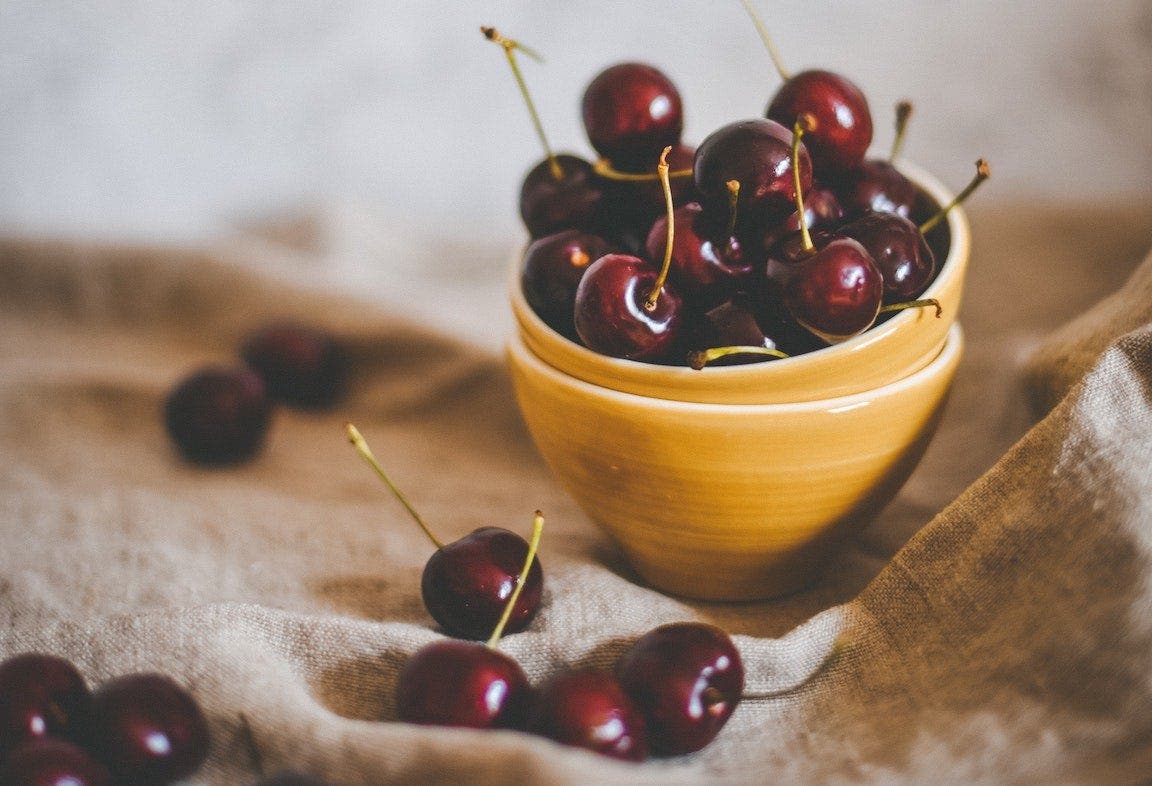 Cherries in a bowl. 