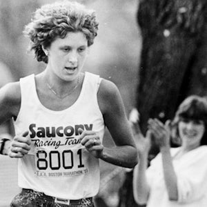 Lisa Larsen Rainsberger running in the Boston Marathon