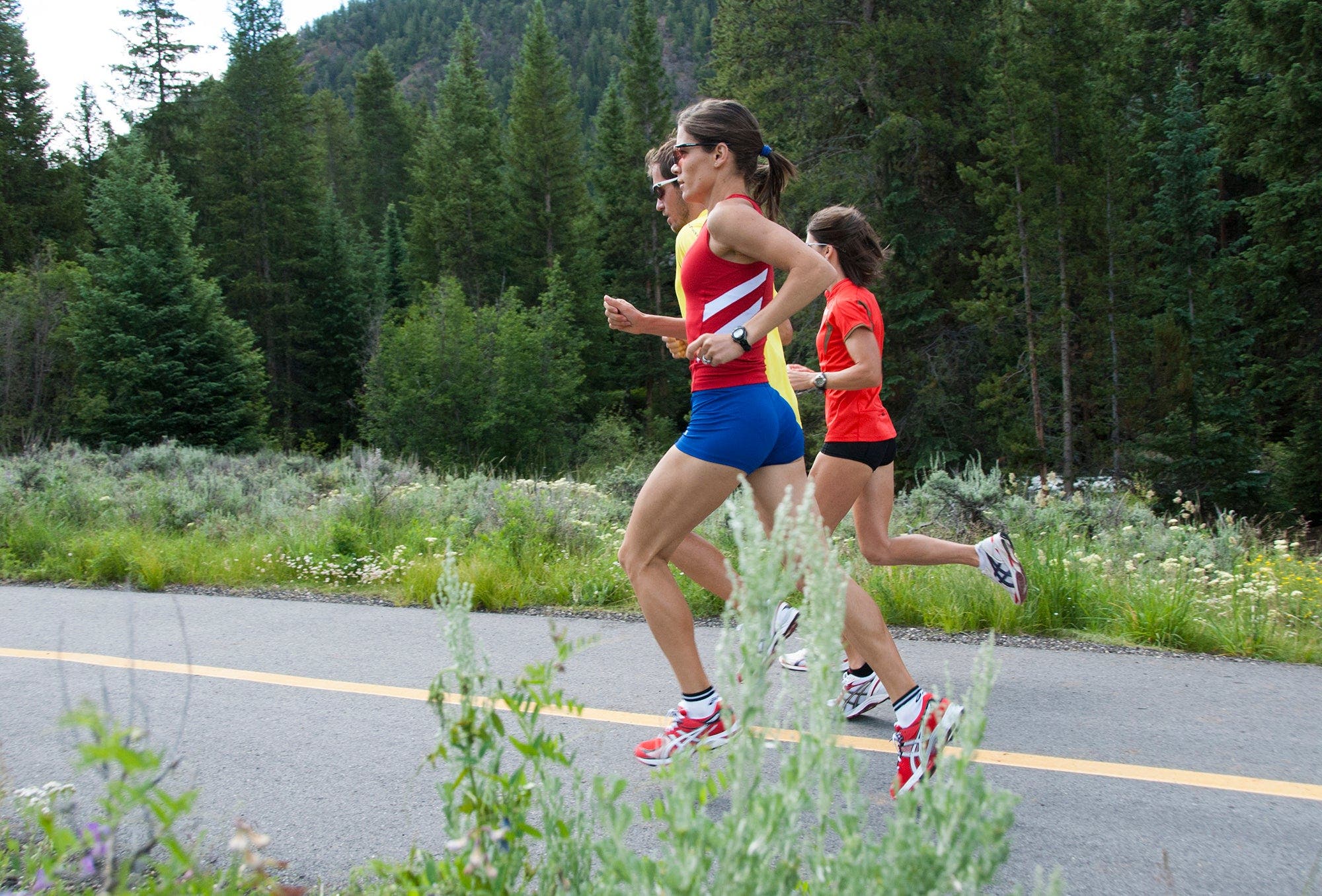 group running long in mountains