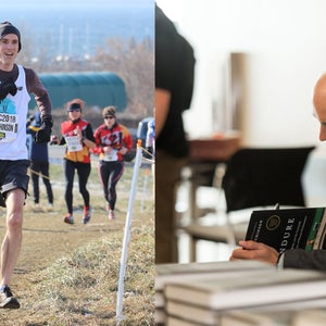 Alex Hutchinson running and signing