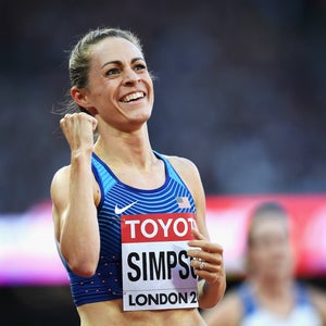 Jenny Simpson celebrates at the 2017 world championships.