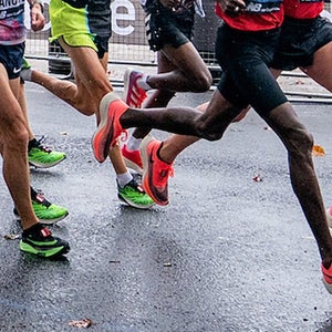 super shoes on pack of marathoners