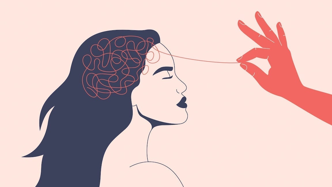 Illustration of someone pulling on thread that is actually someone's brain.